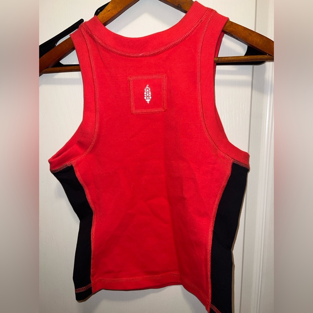 Free People Red and Black Fitted Cut Out Tank Top - Picture 2 of 3